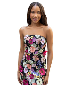 BOTANICAL STRAPLESS SHORT DRESS
