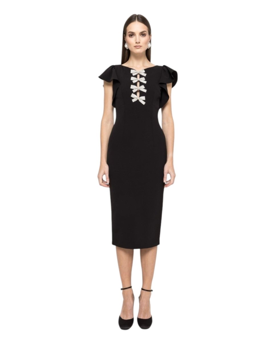BOW TRIM MIDI DRESS