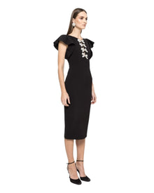 BOW TRIM MIDI DRESS