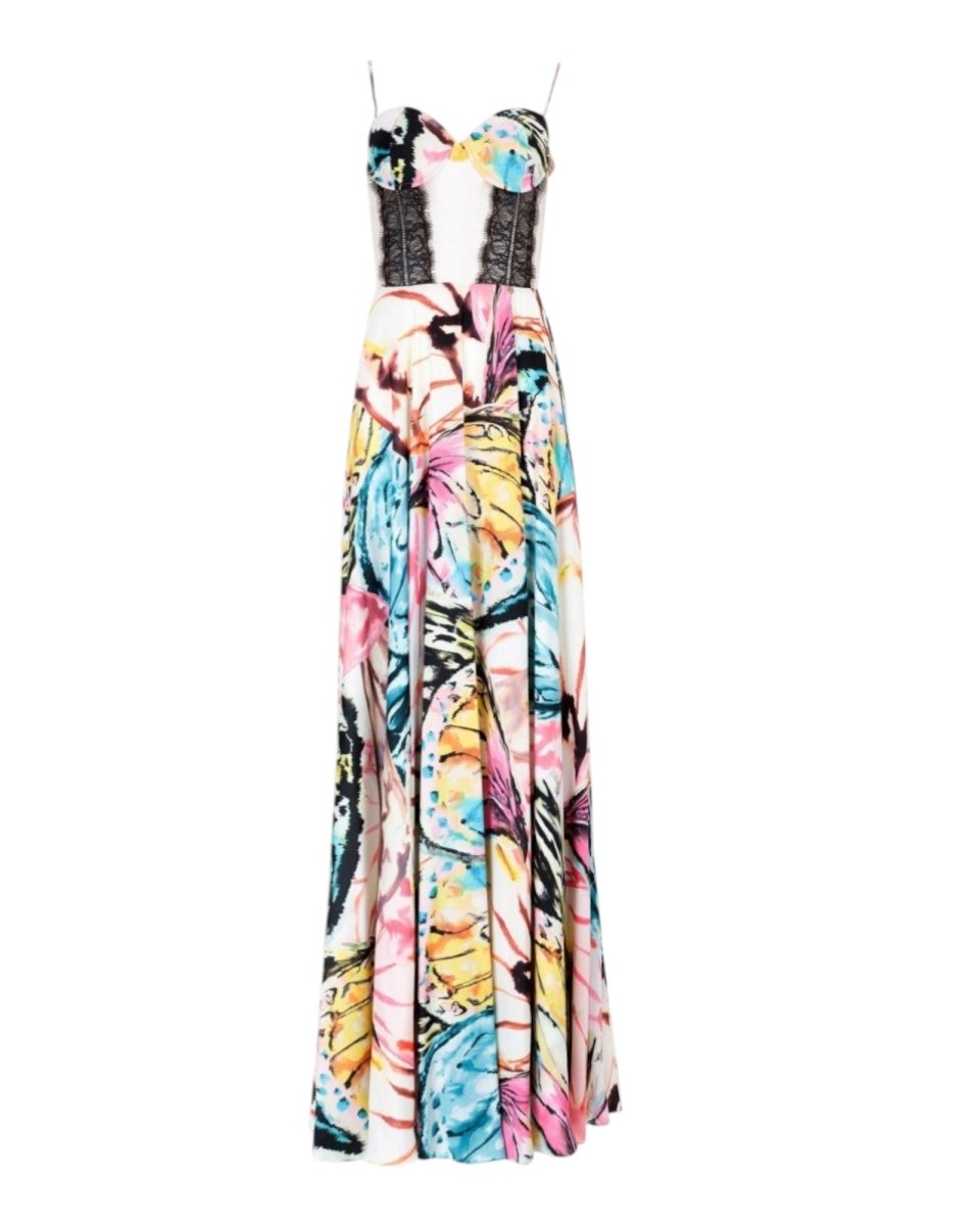 BUTTERFLY PRINT CORSET MAXI DRESS