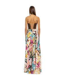 BUTTERFLY PRINT CORSET MAXI DRESS