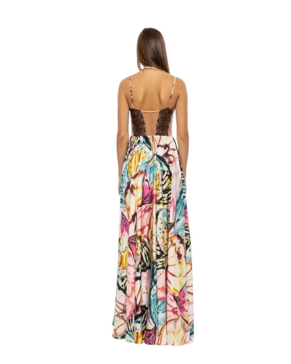 BUTTERFLY PRINT CORSET MAXI DRESS - Nakhle.Ets - Dresses