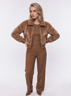 STUDDED SHEARLING-STYLE CROPPED JACKET