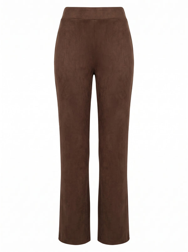 HIGH-WAISTED STRAIGHT SUEDE-LOOK TROUSERS