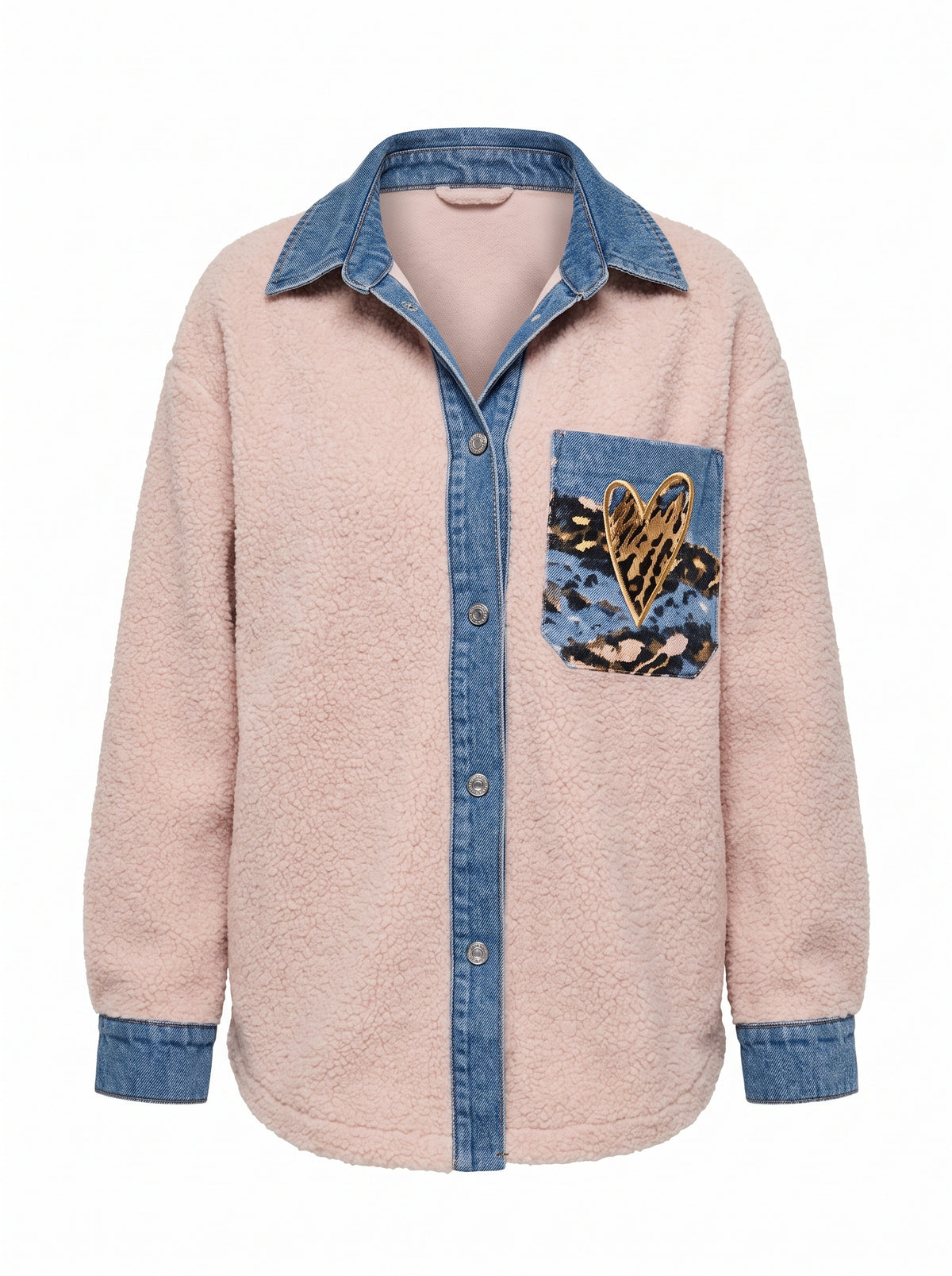DENIM TRIM SHERPA SHIRT JACKET
