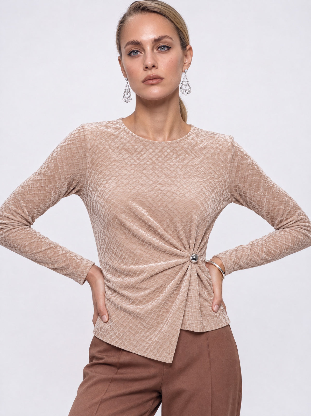 SIDE-KNOT CRUSHED VELVET WRAP TOP
