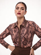 SNAKE PRINT SHIRT WITH LEATHER LOOK COLLAR