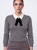 VELVET BOW COLLAR METALLIC KNIT