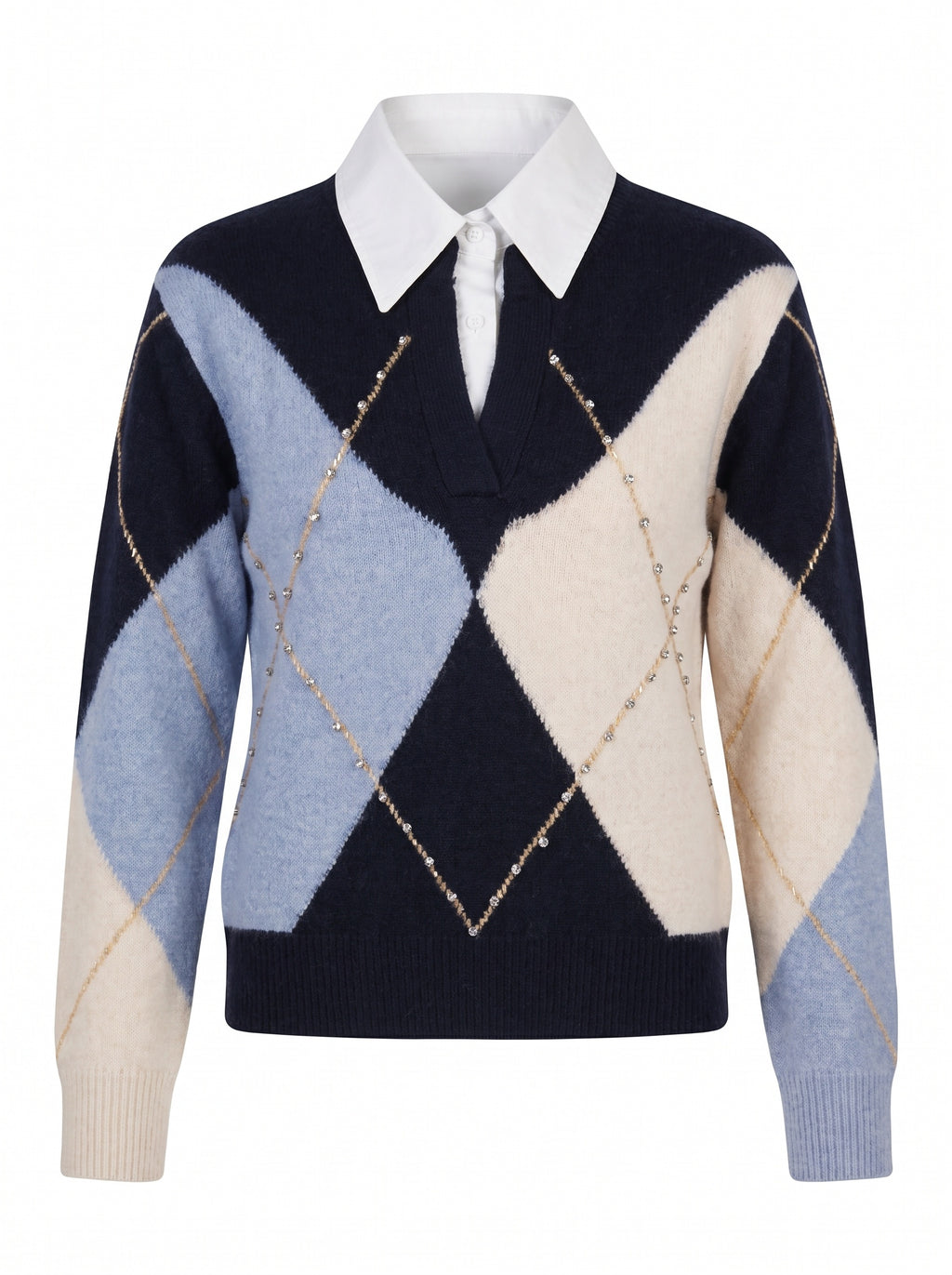 ARGYLE KNIT WITH SHIRT COLLAR