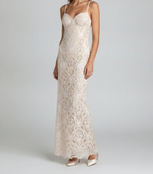 EMBROIDERED LACE BUSTIER GOWN