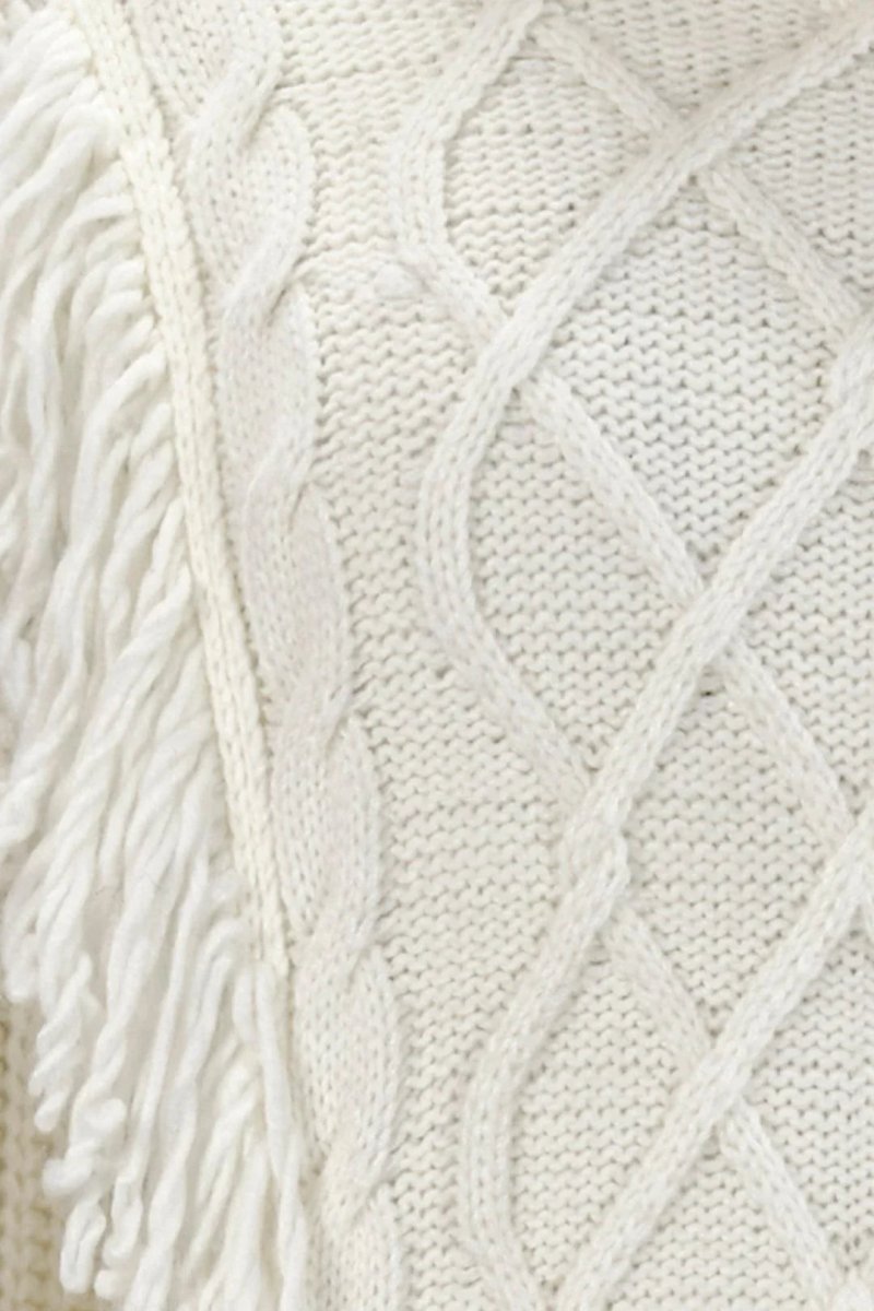 CABLE KNIT FRINGE TURTLENECK SWEATER - Nakhle.Ets - Dresses