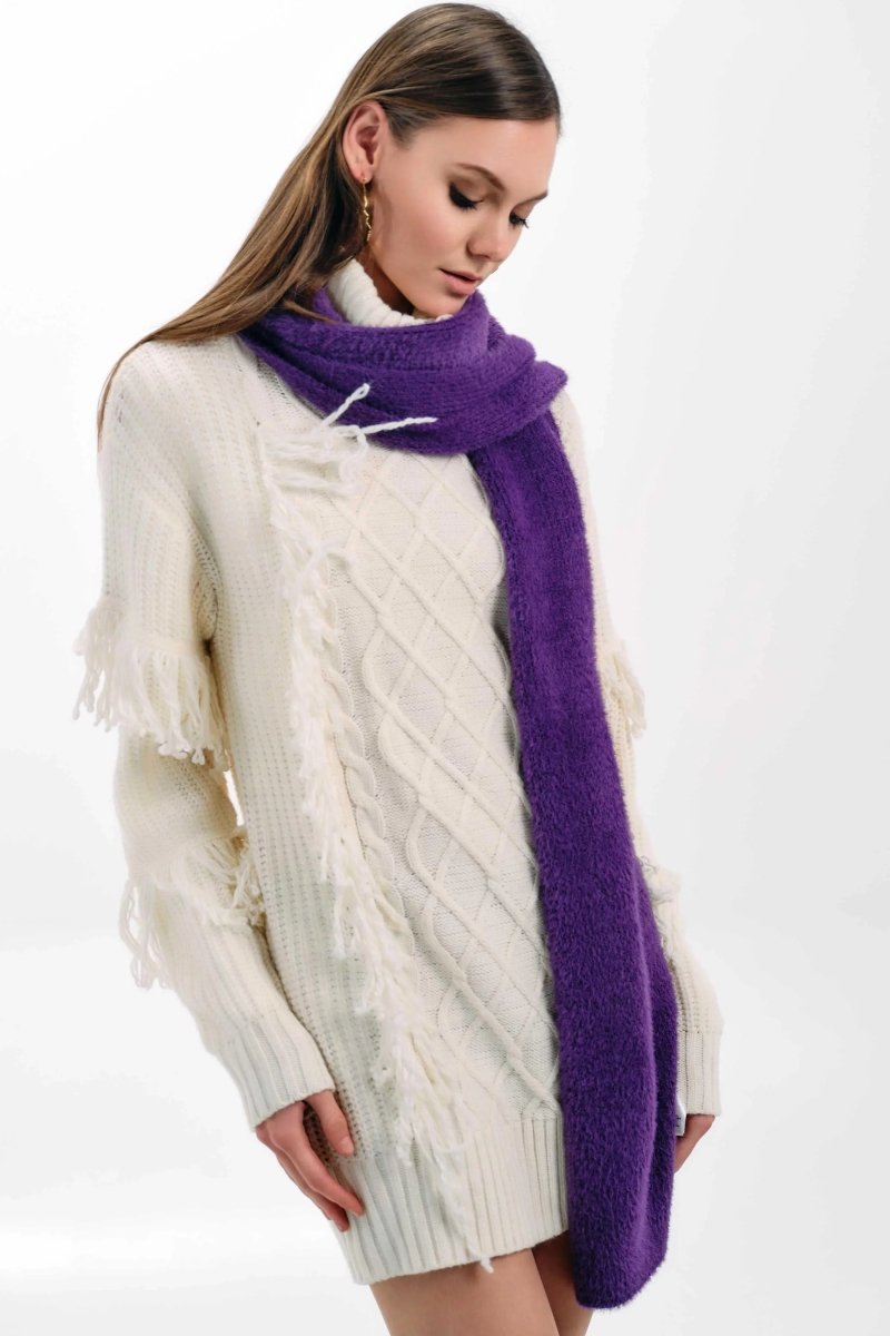 CABLE KNIT FRINGE TURTLENECK SWEATER - Nakhle.Ets - Dresses