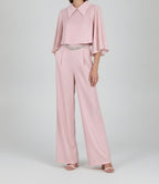 CAPE-SLEEVE COLLARED WIDE-LEG SET