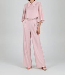 CAPE-SLEEVE COLLARED WIDE-LEG SET