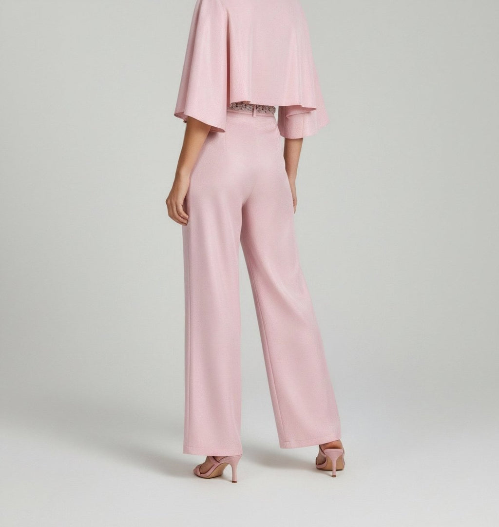 CAPE-SLEEVE COLLARED WIDE-LEG SET
