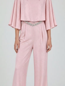 CAPE-SLEEVE COLLARED WIDE-LEG SET