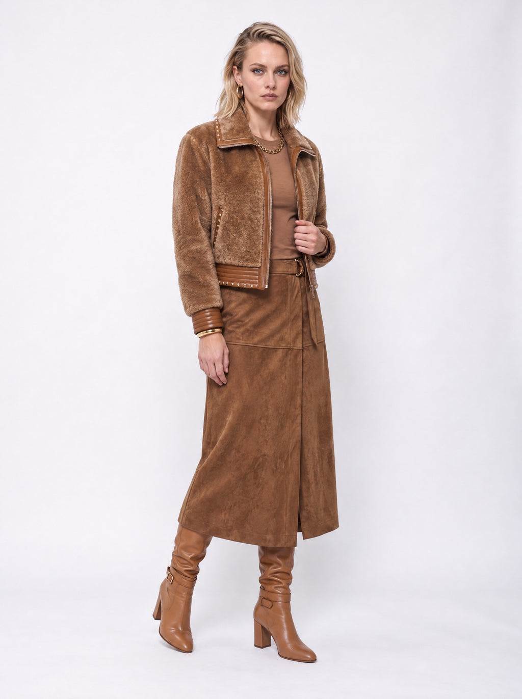 STUDDED SHEARLING-STYLE CROPPED JACKET
