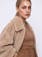 FAUX FUR CAPE COAT WITH POINTED COLLAR