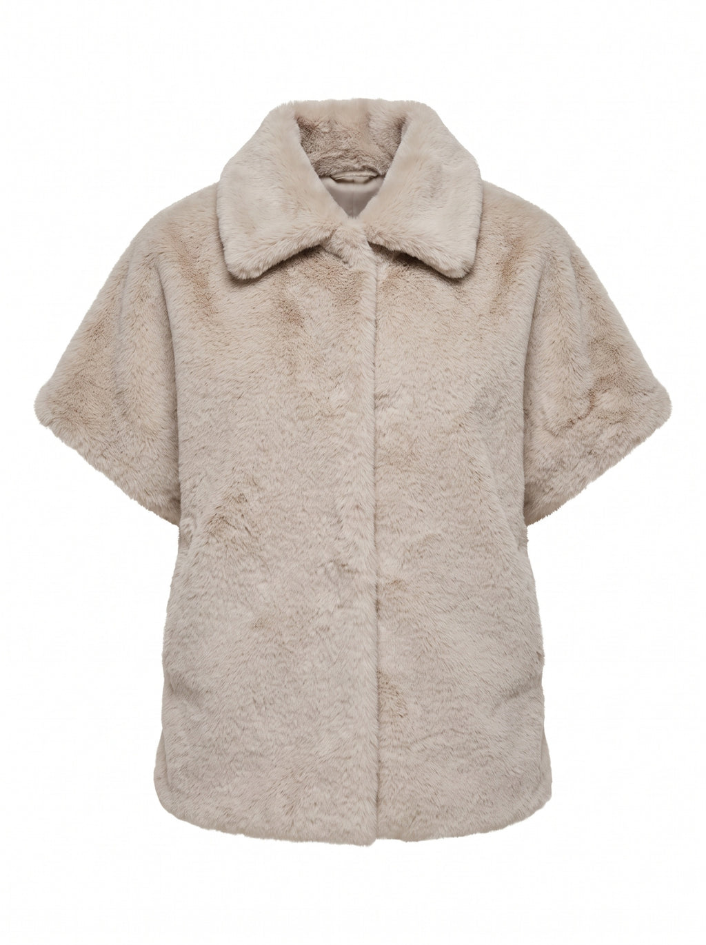FAUX FUR CAPE COAT WITH POINTED COLLAR