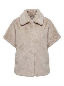FAUX FUR CAPE COAT WITH POINTED COLLAR