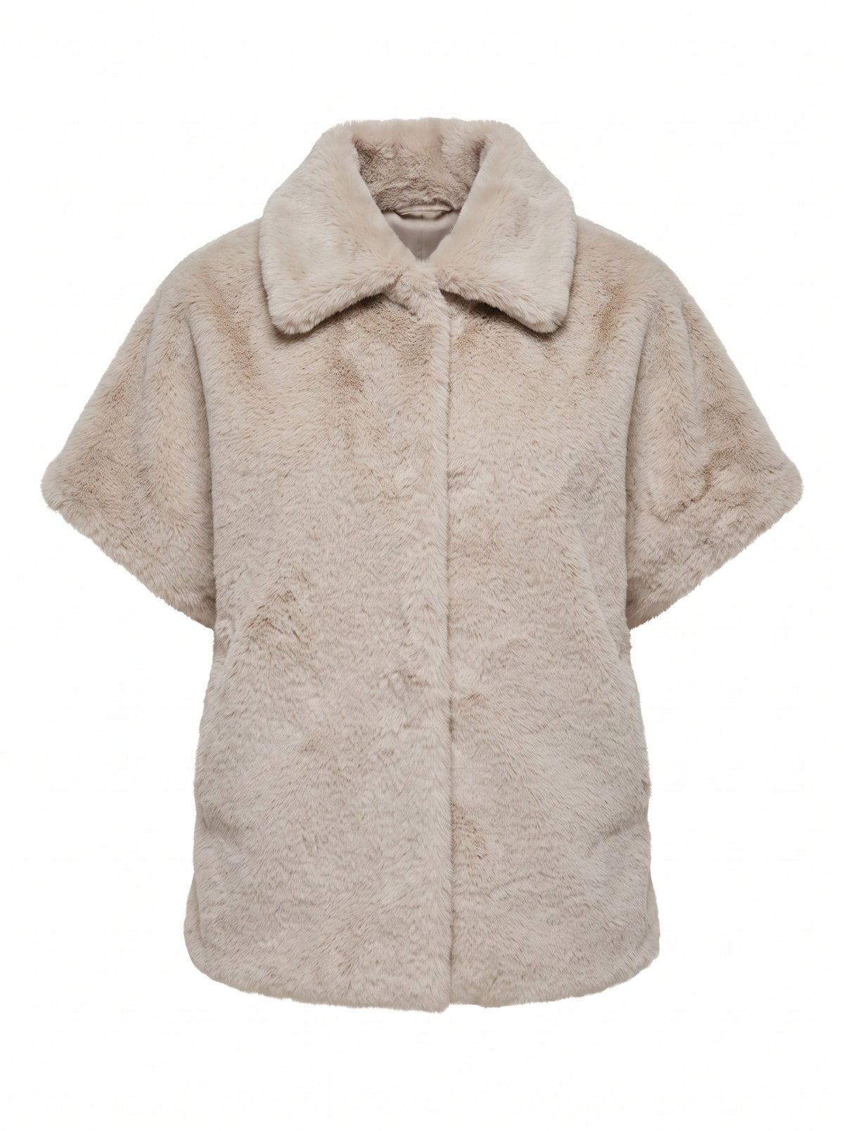 FAUX FUR CAPE COAT WITH POINTED COLLAR