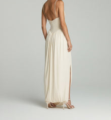 PEARL-BODICE DRAPED GOWN