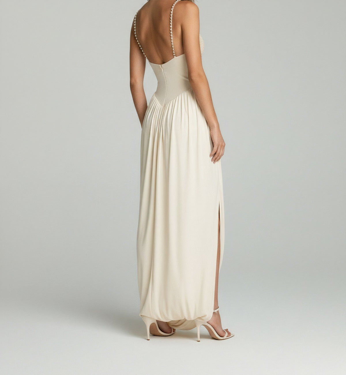 PEARL-BODICE DRAPED GOWN