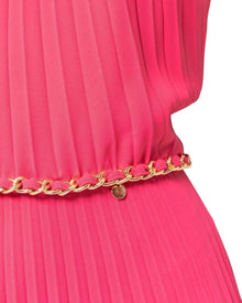 CHAIN HALTER PLEATED MAXI DRESS