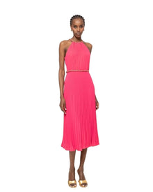 CHAIN HALTER PLEATED MAXI DRESS
