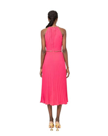 CHAIN HALTER PLEATED MAXI DRESS