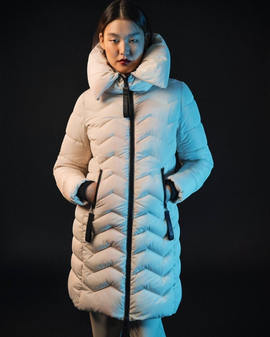 CHEVRON QUILTED LONG PUFFER