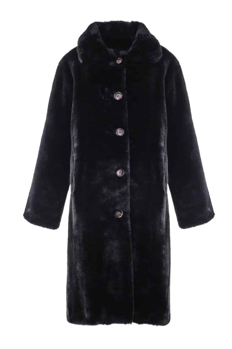 CLASSIC BLACK FAUX FUR COAT - Nakhle.Ets - Coats