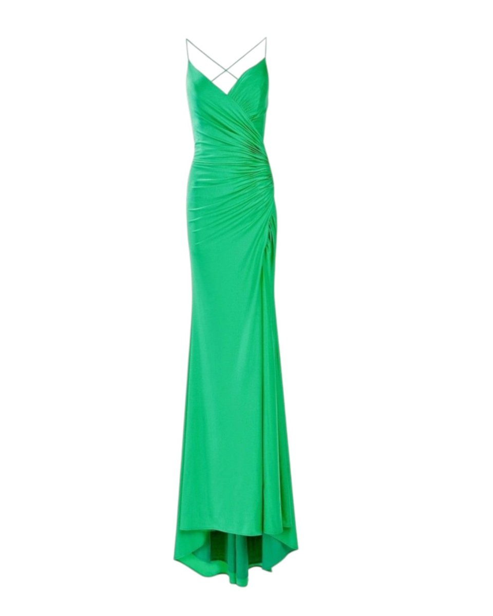 CROSS-BACK DRAPED SATIN GOWN