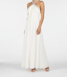 CRYSTAL HALTER COLUMN GOWN