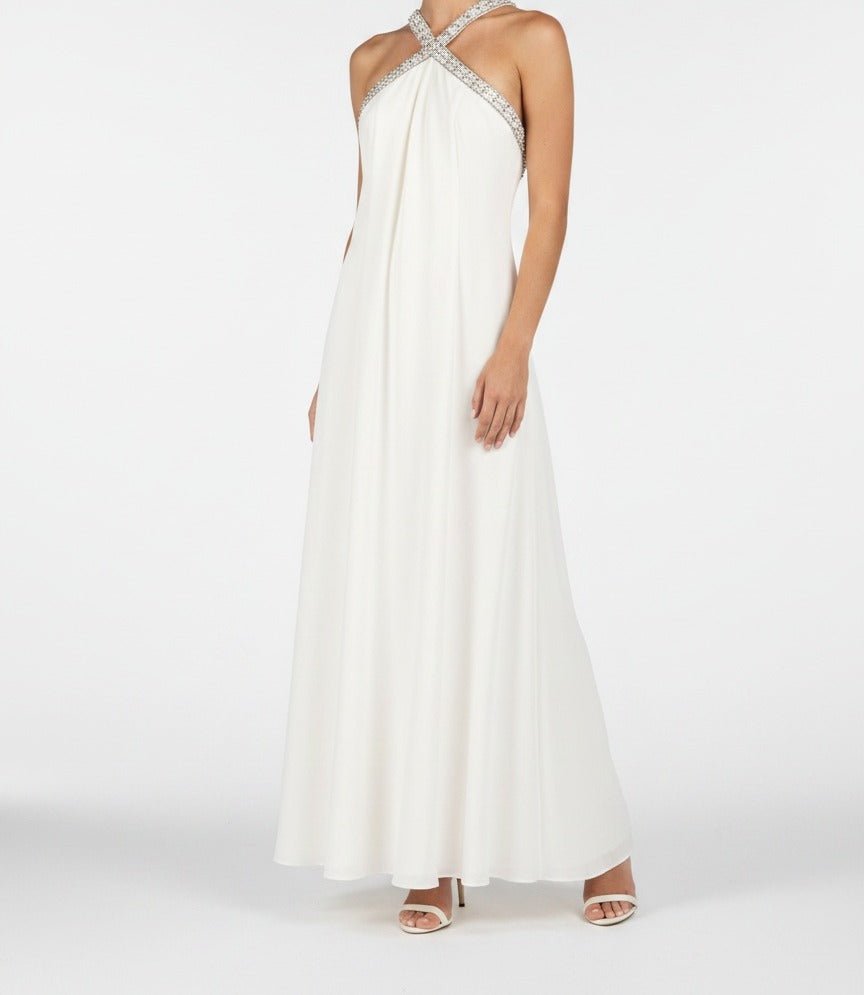 CRYSTAL HALTER COLUMN GOWN