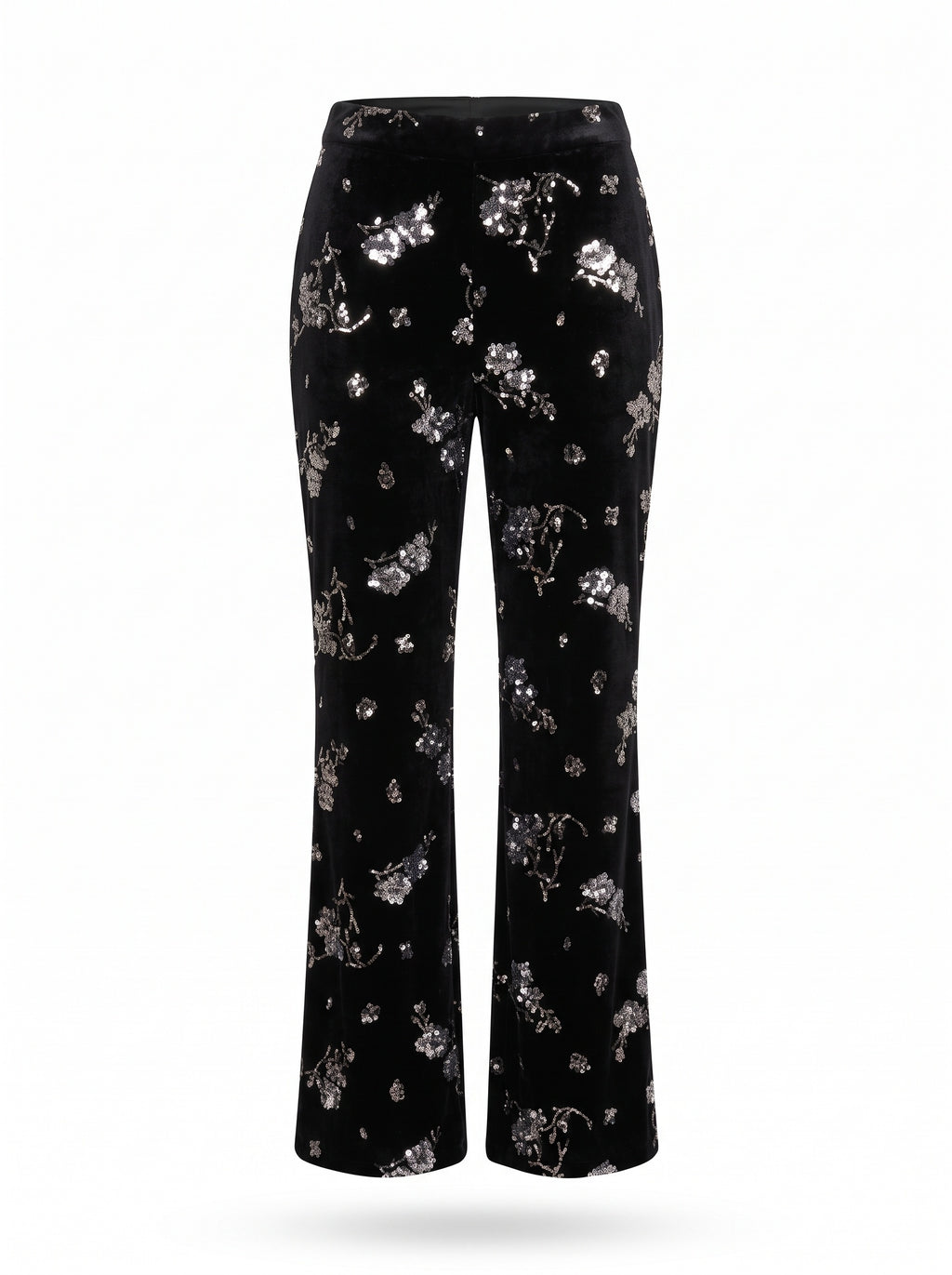 SEQUINNED FLORAL VELVET FLARED TROUSERS