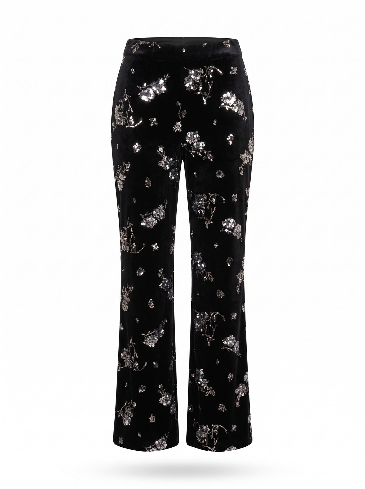 SEQUINNED FLORAL VELVET FLARED TROUSERS