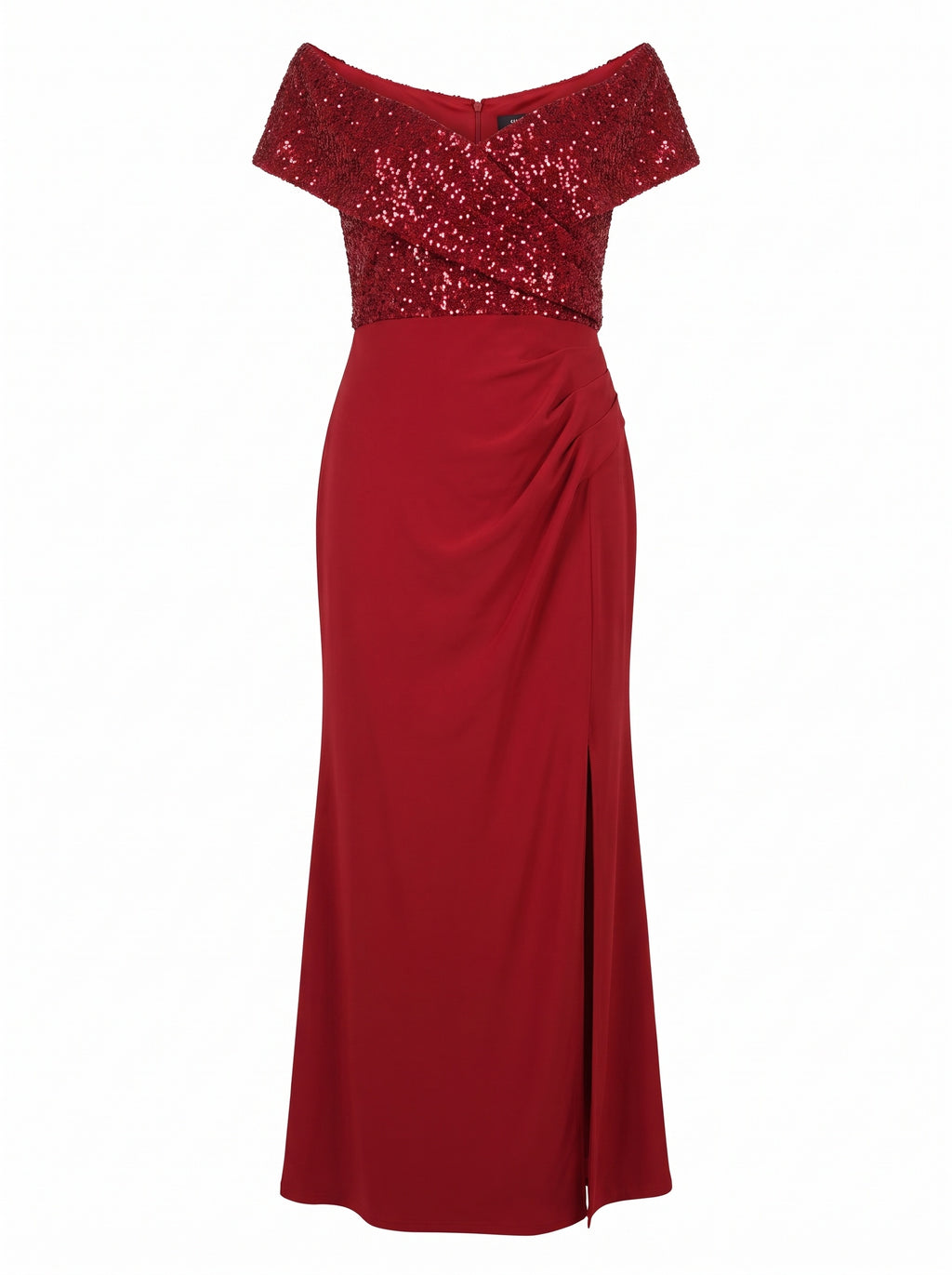 SEQUIN OFF-SHOULDER WRAP MAXI GOWN