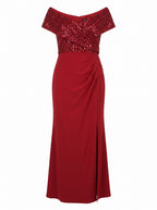 SEQUIN OFF-SHOULDER WRAP MAXI GOWN