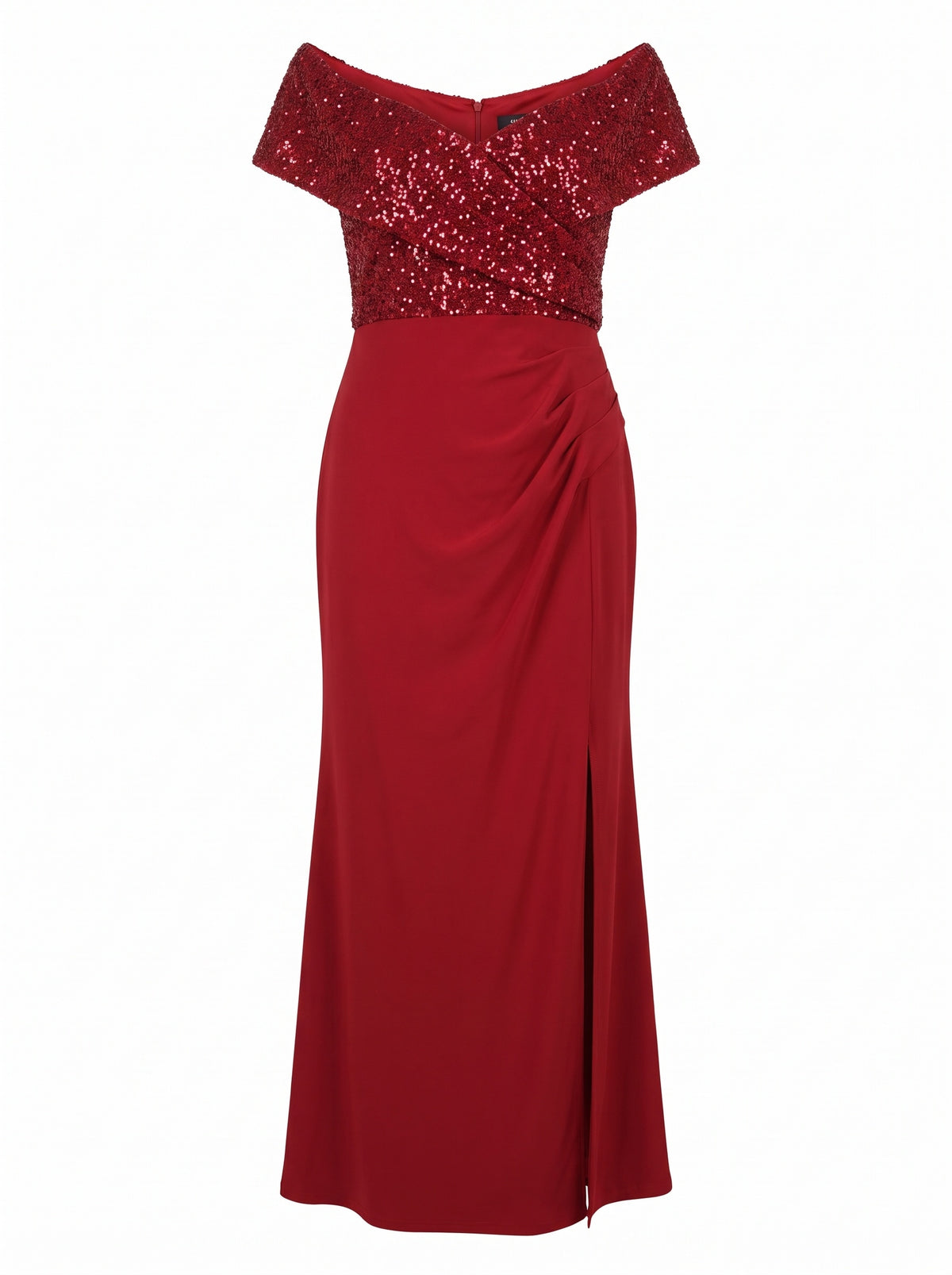 SEQUIN OFF-SHOULDER WRAP MAXI GOWN