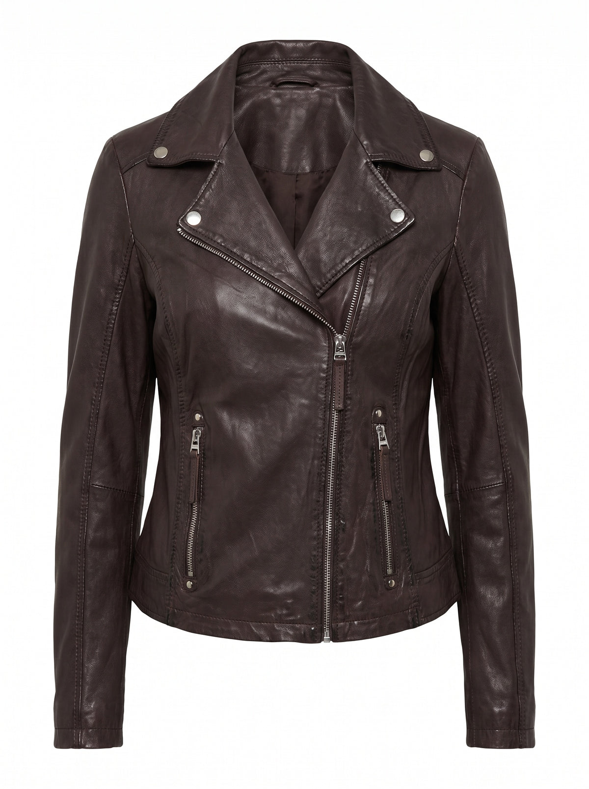 LEATHER ASYMMETRIC ZIP BIKER JACKET