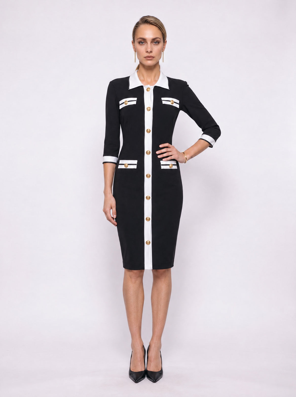 GOLD BUTTON SHIRT MIDI DRESS
