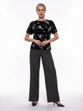 SEQUIN FLORAL VELVET CREW-NECK TOP