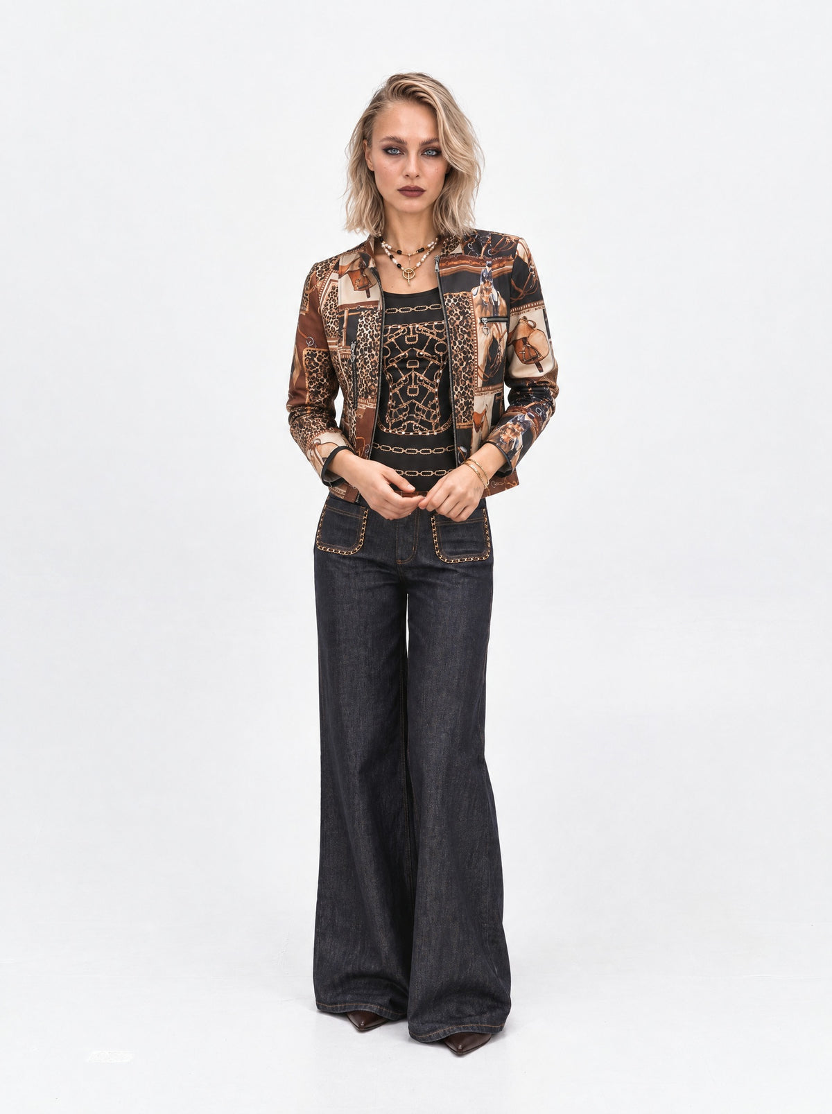 EQUESTRIAN PRINT ZIP-FRONT JACKET