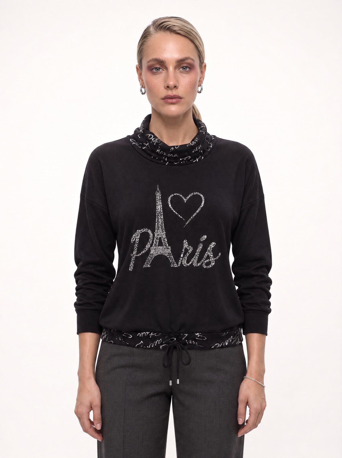 PARIS SCRIPT FUNNEL-NECK RIBBED KNIT