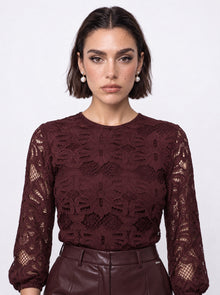 LACE TOP AND FAUX LEATHER TROUSER SET