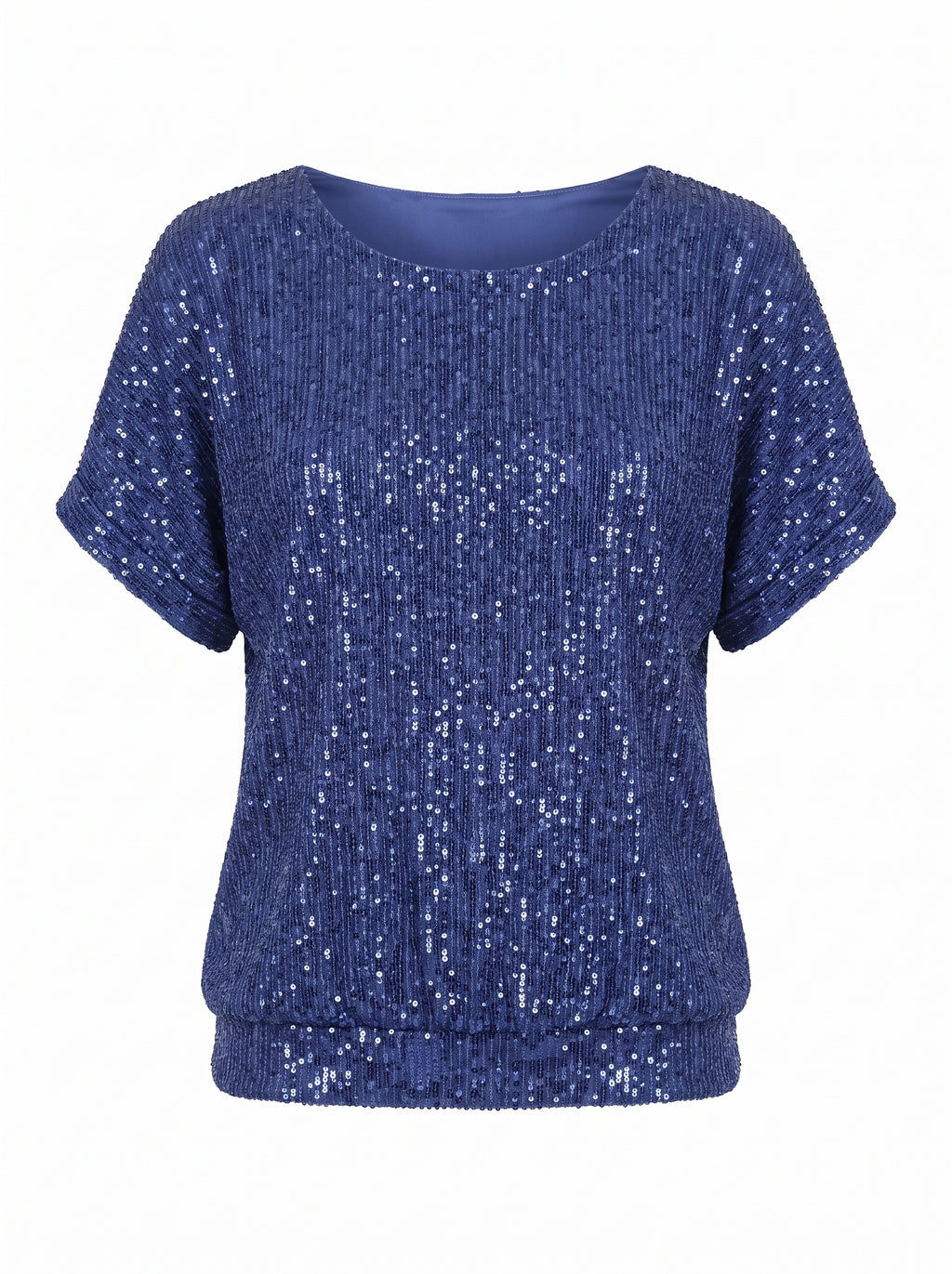 SEQUIN BANDED-HEM SHORT SLEEVE TOP