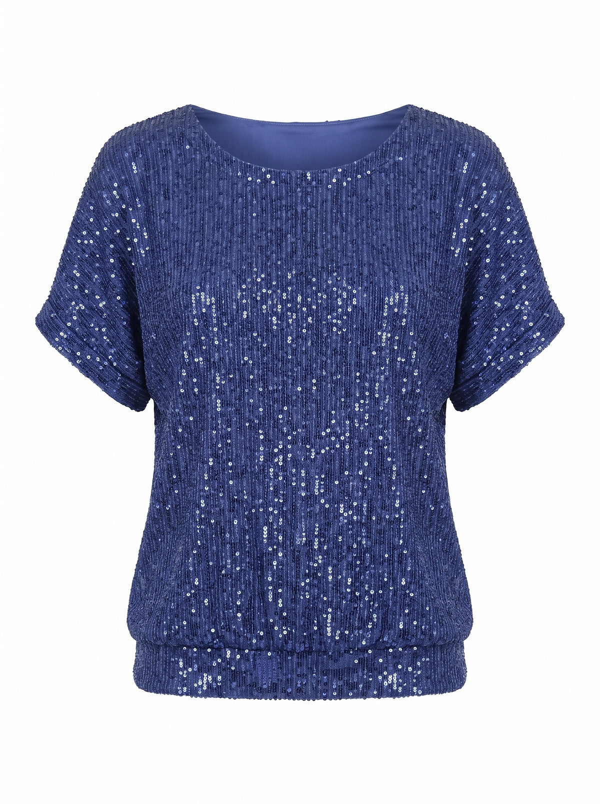 SEQUIN BANDED-HEM SHORT SLEEVE TOP