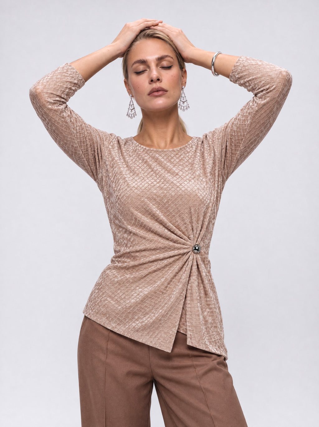 SIDE-KNOT CRUSHED VELVET WRAP TOP