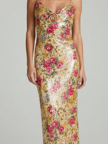 SEQUINED FLORAL SLIP DRESS